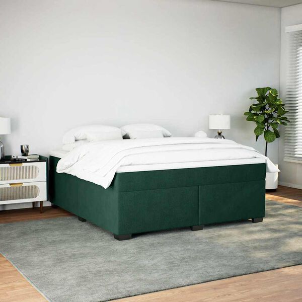 vidaXL Pat box spring cu saltea, verde &icirc;nchis, 180x200 cm, catifea