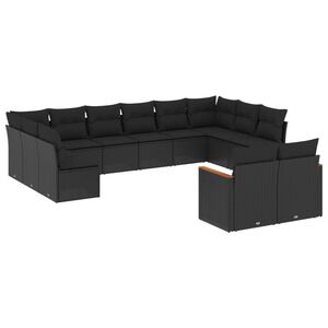 vidaXL Set canapele de grădină, 12 piese, cu perne, negru, poliratan