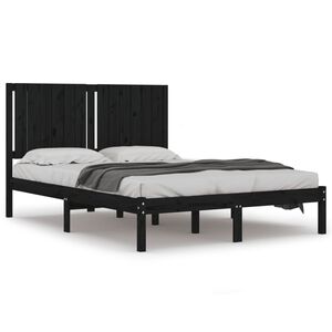 vidaXL Cadru de pat, negru, 140x190 cm, lemn masiv de pin