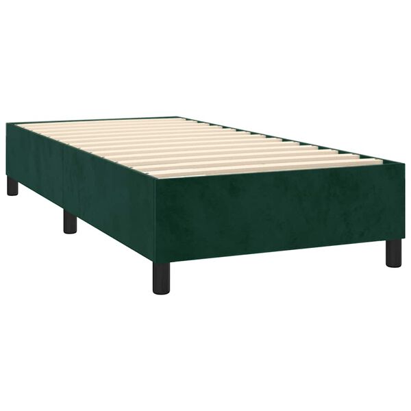 vidaXL Pat box spring cu saltea, verde &icirc;nchis, 90x190 cm, catifea
