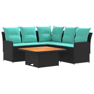 vidaXL Seturi de mobilier cu pernă 4 pcs Negru și Turcoaz Ratan PE