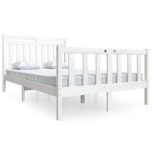 vidaXL Cadru de pat dublu, alb, 135x190 cm, lemn masiv