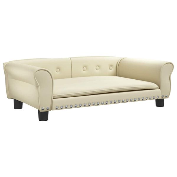 vidaXL Pat de c&acirc;ini, crem, 95x55x30 cm, piele ecologică