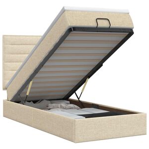 vidaXL Pat ottoman cu saltea cu headboard Crem 90 x 190 cm Țesătură