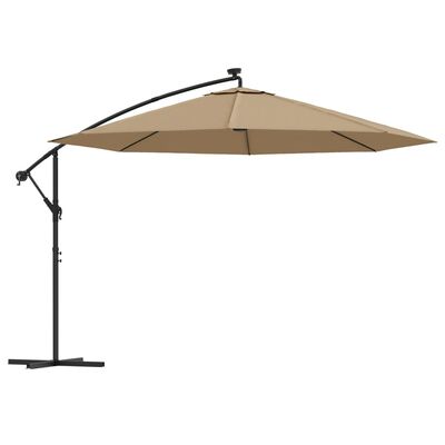 vidaXL Umbrelă de consolă cu LED și stâlp de metal, gri taupe, 350 cm