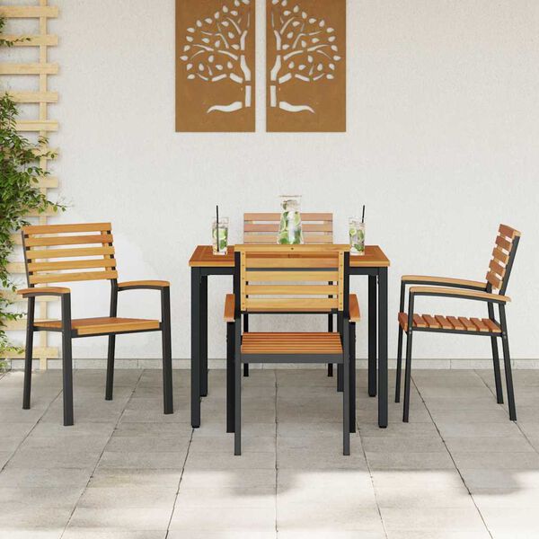 vidaXL Set de masă pentru grădină 5 pcs Negru Lemn Solid de Acacia