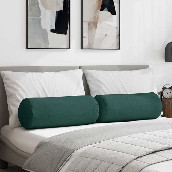 vidaXL Perne Bolster 2 pcs Verde &icirc;nchis &Oslash; 25 x 70 cm țesătură