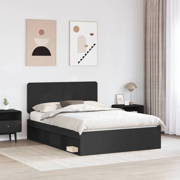 vidaXL Cadru de pat cu headboard Negru 150 x 200 cm Lemn de pin masiv