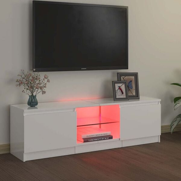 vidaXL Comodă TV cu lumini LED, alb extralucios, 120x30x36 cm