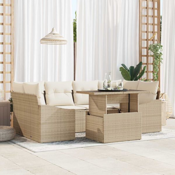 vidaXL Set de canapele pentru grădină 7 pcs Bej Rattan poli
