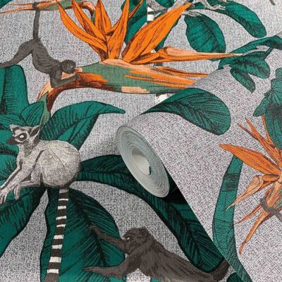 Noordwand Tapet „Topchic Monkey Jungle Leaves”, verde și gri