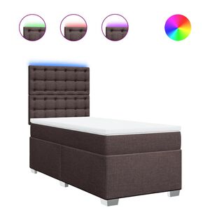 vidaXL Pat box spring cu saltea, maro &icirc;nchis, 90x200 cm, textil