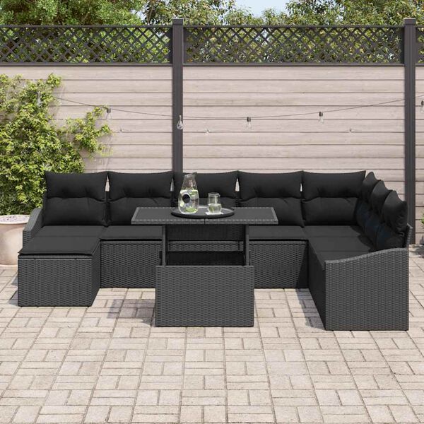 vidaXL Set de canapele pentru grădină cu pernă 9 pcs Negru