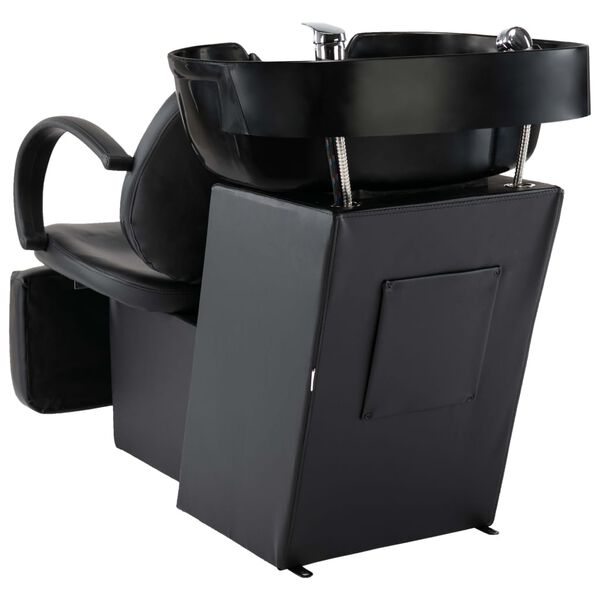 vidaXL Scaun salon șamponare, cu lavoar, negru, piele ecologică