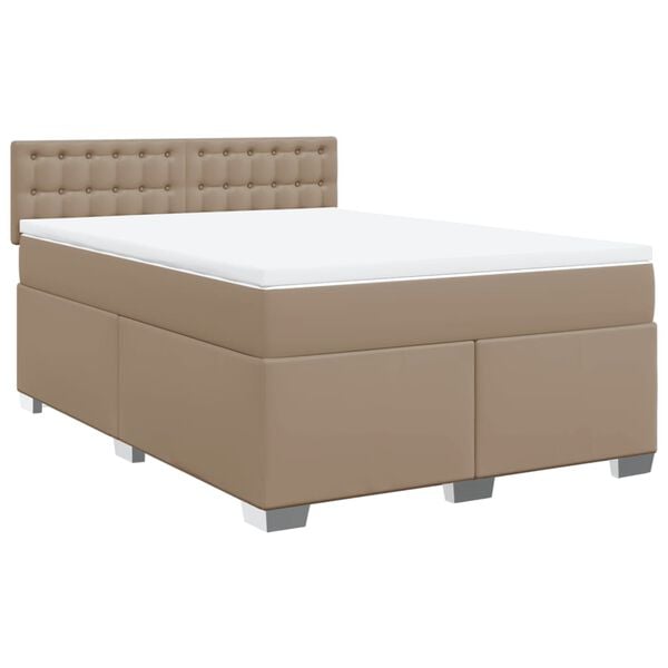 vidaXL Pat box spring cu saltea, cappuccino, 140x190cm piele ecologică
