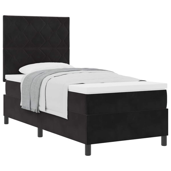 vidaXL Pat cu arcuri cu saltea cu headboard Negru 90 x 190 cm Catifea
