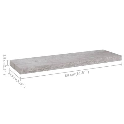 vidaXL Raft de perete suspendat, gri beton, 80x23,5x3,8 cm, MDF