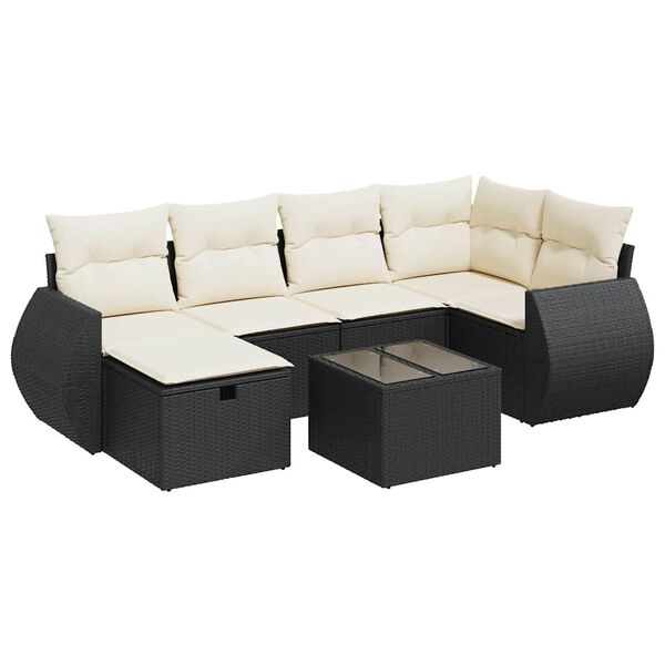 vidaXL Set mobilier de grădină cu perne, 6 piese, negru, poliratan