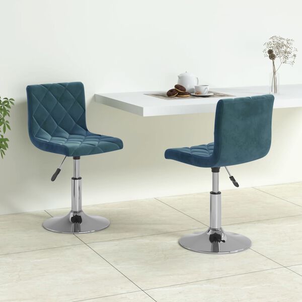 vidaXL Scaune de bucătărie pivotante, 2 buc., albastru, catifea