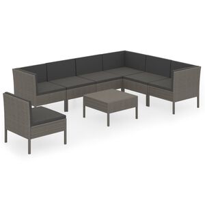 vidaXL Set mobilier de grădină cu perne, 8 piese, gri, poliratan