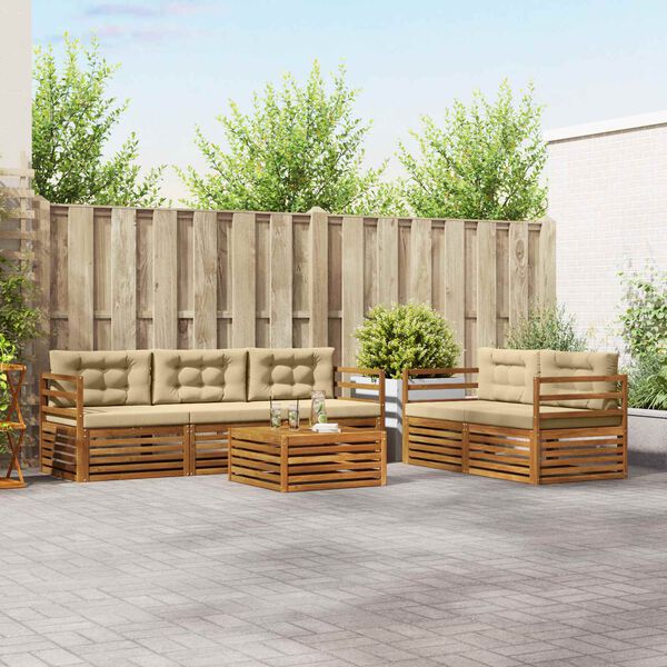 vidaXL Set de canapele de exterior cu pernă 6 pcs Natural și Bej