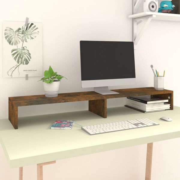 vidaXL Suport de monitor stejar fumuriu 110x23,5x9 cm, lemn prelucrat