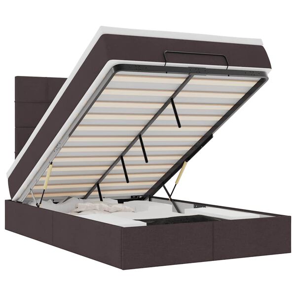 vidaXL Cadru de pat otoman cu saltea țesătură maro &icirc;nchis 120x190 cm