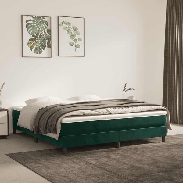vidaXL Pat box spring cu saltea, verde &icirc;nchis, 160x200 cm, catifea