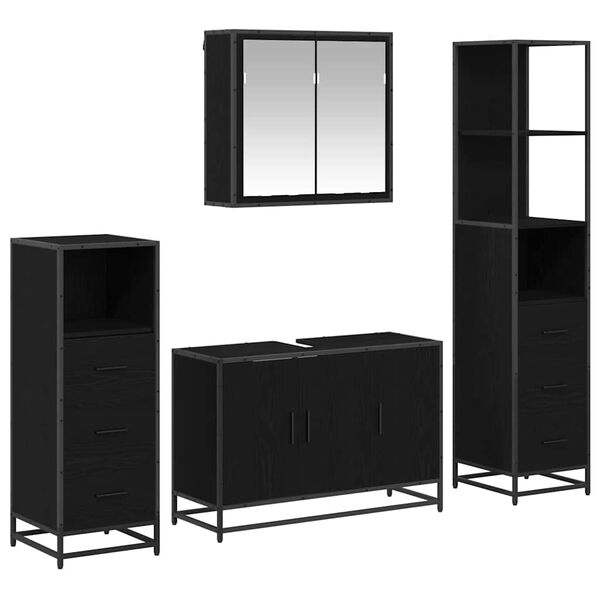 vidaXL Set de mobilier pentru baie 4 pcs Stejar Negru Lemn compozit