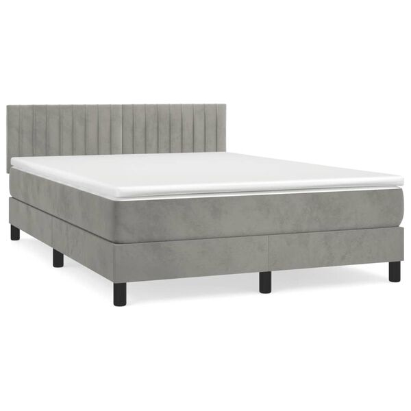 vidaXL Pat box spring cu saltea, gri deschis, 140x190 cm, catifea