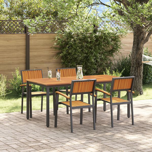 vidaXL Set de masă pentru grădină 5 pcs Negru Lemn Solid de Acacia