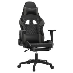 vidaXL Scaun de gaming cu masaj/suport picioare, negru/gri, piele eco