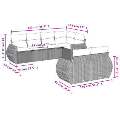 vidaXL Set canapele de grădină, 7 piese, cu perne, gri, poliratan