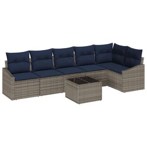 vidaXL Set de canapele pentru grădină 7 pcs Gri și bleumarin poliratan