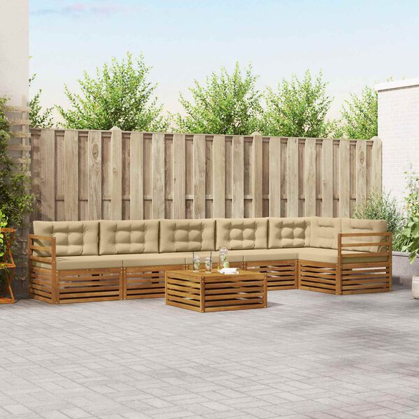 vidaXL Set de canapele de exterior cu pernă 7 pcs Natural și Bej