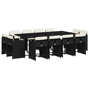 vidaXL Set mobilier de grădină cu perne, 13 piese, negru, poliratan
