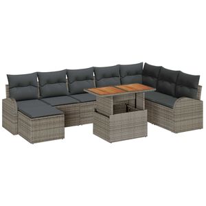 vidaXL Set de canapele pentru grădină 9 pcs Gri Rattan poli