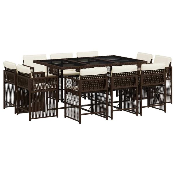 vidaXL Set mobilier de grădină cu perne, 11 piese, maro, poliratan