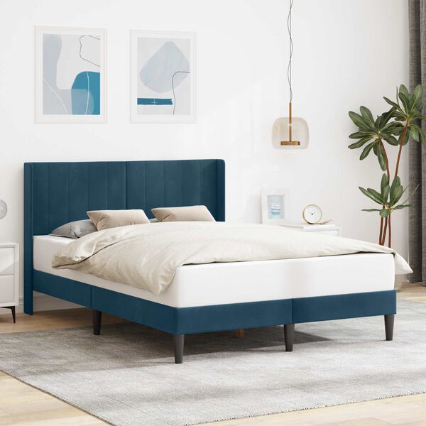 vidaXL Cadru de pat cu headboard albastru 120 x 200 cm Catifea