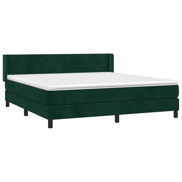 vidaXL Pat box spring cu saltea, verde &icirc;nchis, 180x200 cm, catifea