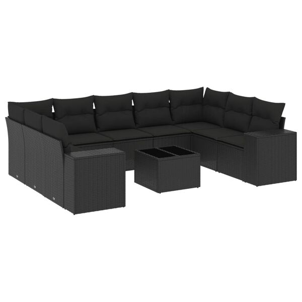 vidaXL Set canapele de grădină cu perne, 10 piese, negru, poliratan