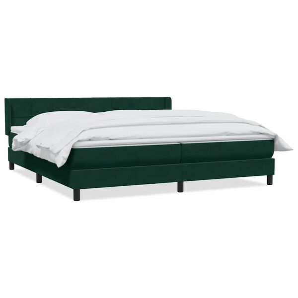 vidaXL Pat box spring cu saltea, verde &icirc;nchis, 180x220 cm, catifea
