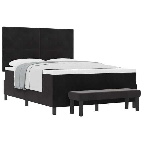 vidaXL Pat cu arcuri cu saltea cu headboard Negru 140 x 200 cm Catifea