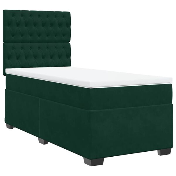 vidaXL Pat box spring cu saltea, verde &icirc;nchis, 100x200 cm, catifea