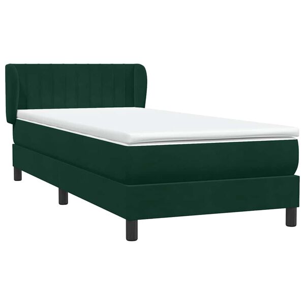 vidaXL Pat box spring cu saltea, verde &icirc;nchis, 80x220 cm, catifea