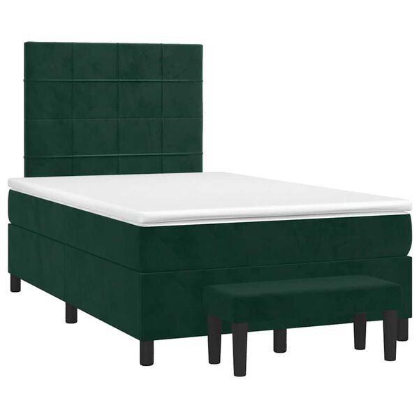 vidaXL Pat box spring cu saltea, verde &icirc;nchis, 120x190 cm, catifea