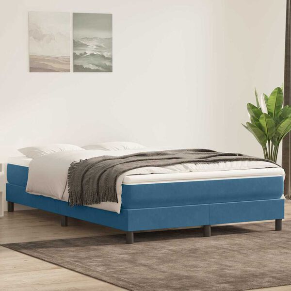 vidaXL Pat box spring cu saltea, albastru &icirc;nchis, 160x210 cm, catifea