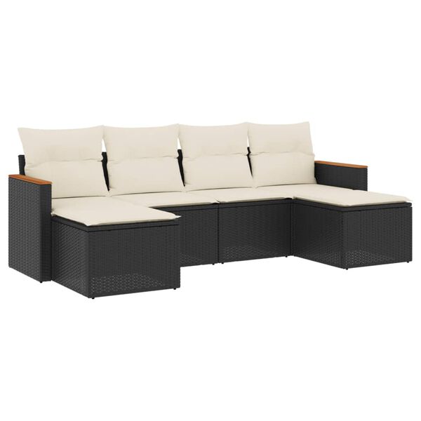 vidaXL Set mobilier de grădină cu perne, 6 piese, negru, poliratan