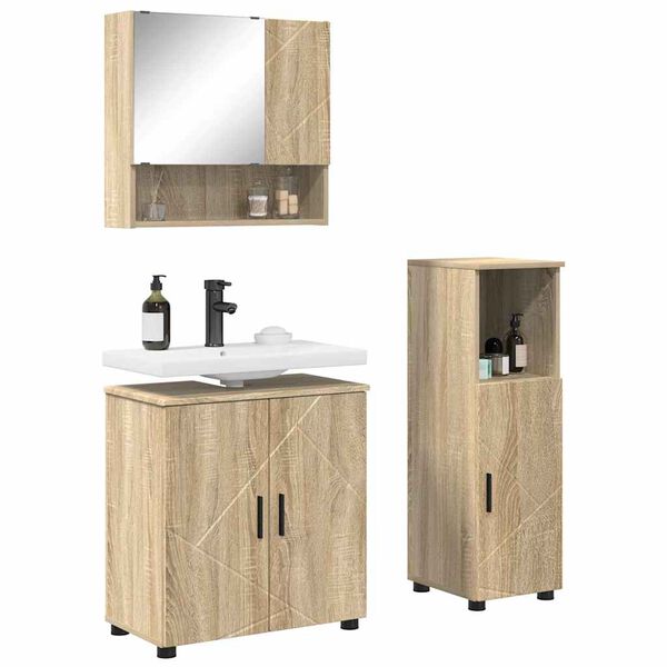 vidaXL Set de mobilier pentru baie Pe perete 3 pcs Stejar Sonoma