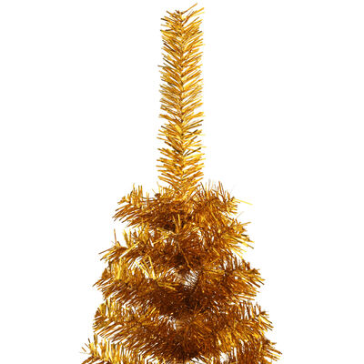 vidaXL Jumătate brad de Crăciun cu suport, auriu, 150 cm, PET